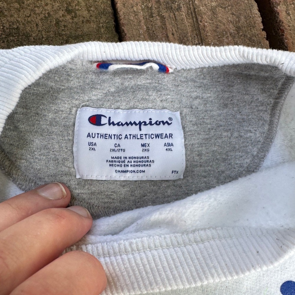 Champion Mens 2XL White Crewneck Sweatshirt Script Logo Fleece Pullover FTX - Picture 4 of 6